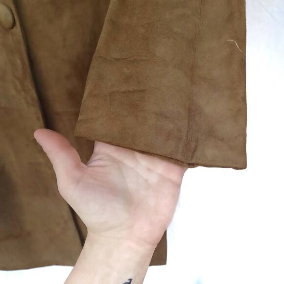 60s Handmade Suede & Fur Swing Coat | Caramel Latte MCM Vintage, Italian Dream - Picture 5 of 13